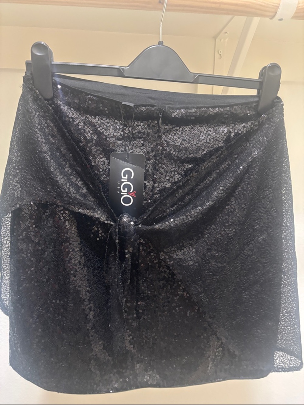 Gigio Black Sequin Tie-Front Mini Skirt